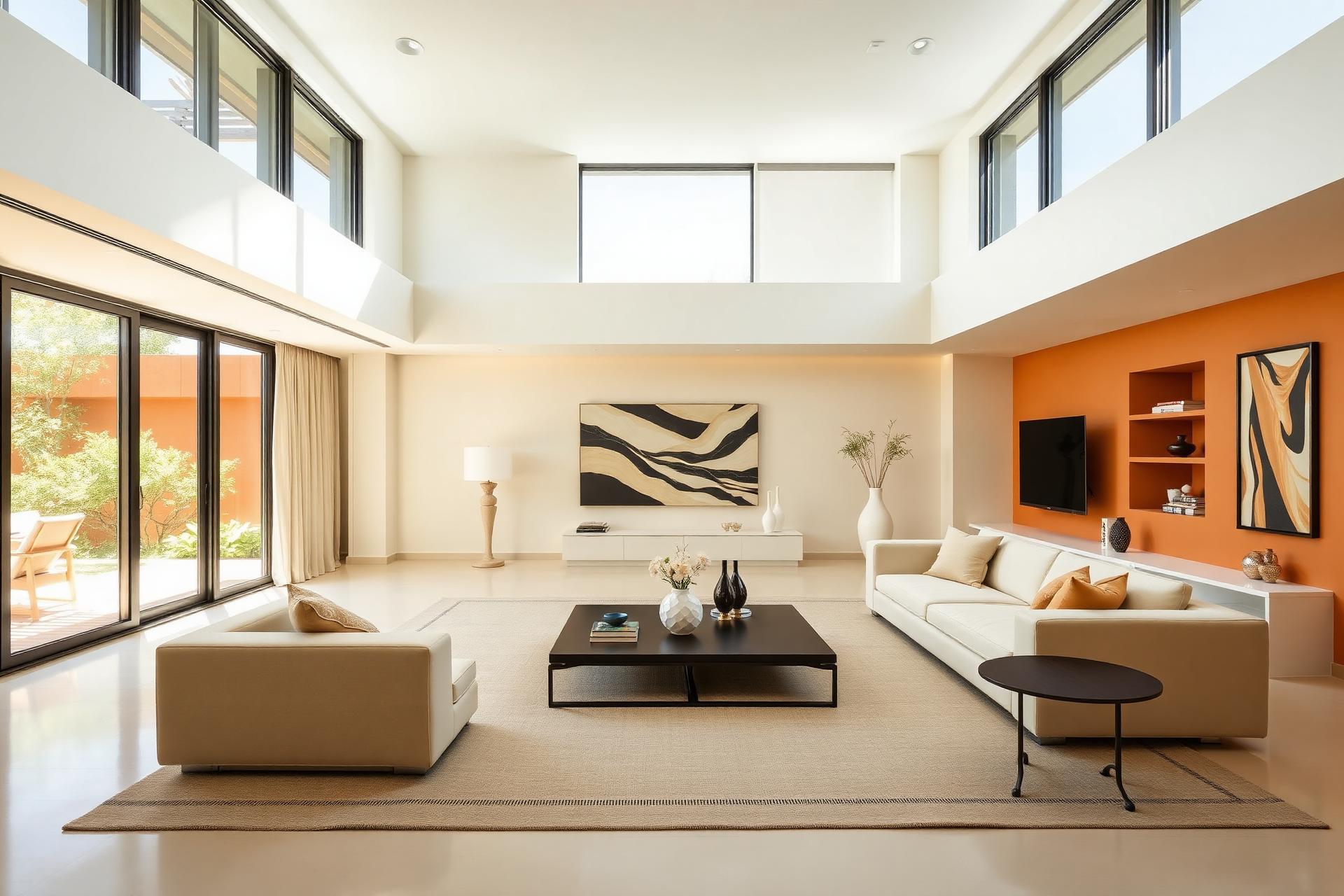 Sunlit modern living room designed by Cretu Design Center